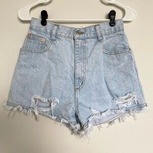 Vintage Steel Jeans 1990's High Waist Denim Jean Shorts Distressed Cotton Size 9